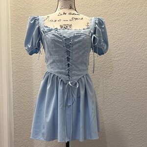Light Blue Lace-Up Dress